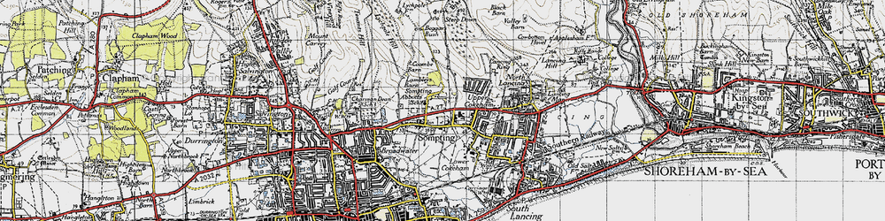 Old map of Sompting Abbotts in 1940