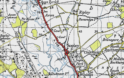 Old map of Sopley in 1940