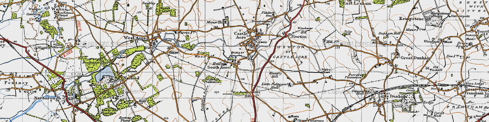 Old map of South Acre in 1946