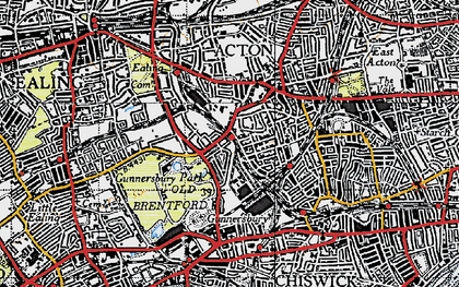 Old map of South Acton in 1945