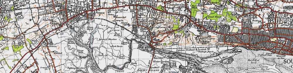 Old map of South Benfleet in 1945