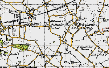 Old map of South Burlingham in 1945