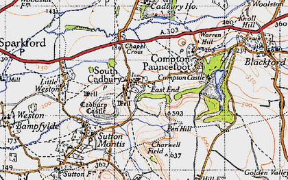 Old map of South Cadbury in 1945