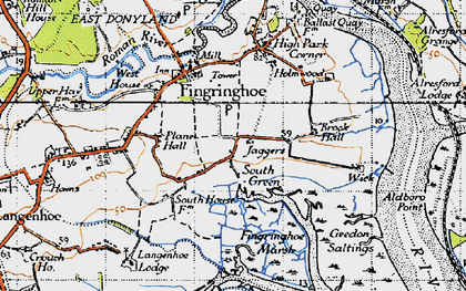 Old map of Langenhoe Marsh in 1945