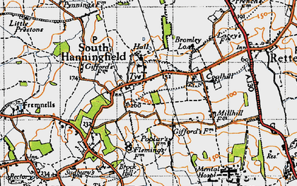 Old map of South Hanningfield in 1945