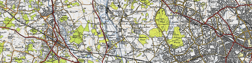 Old map of South Harefield in 1945