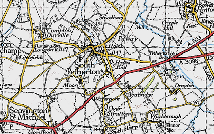 Old map of South Petherton in 1945