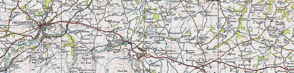 Old map of South Tawton in 1946