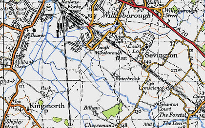 Old map of South Willesborough in 1940