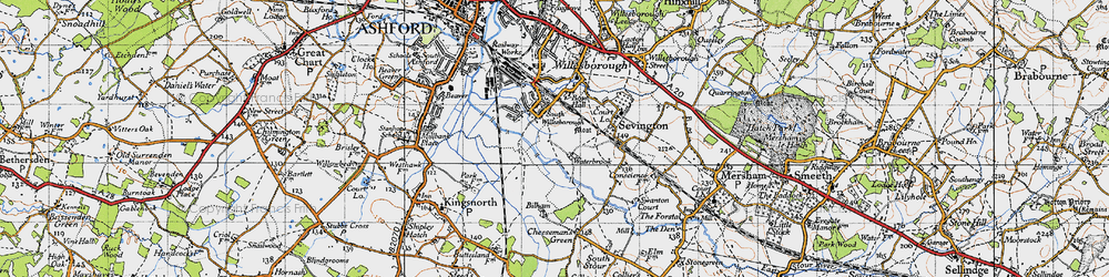 Old map of South Willesborough in 1940