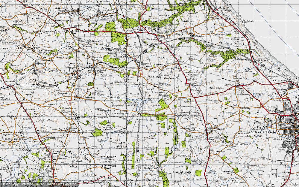 Old Map of Historic Map covering Black Hurworth in 1947