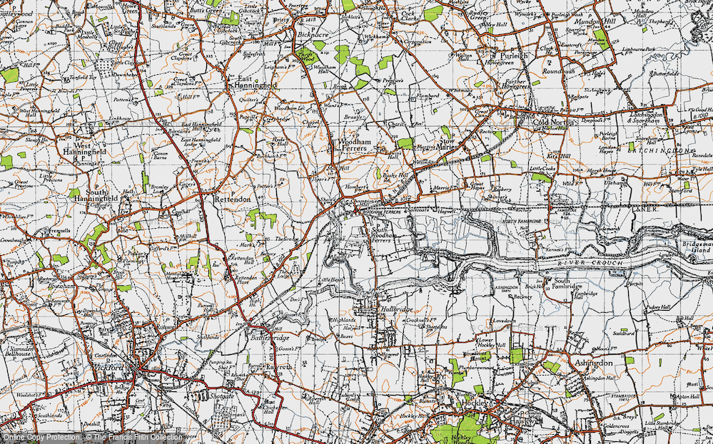 Old Map of Historic Map covering Bushy Hill in 1945