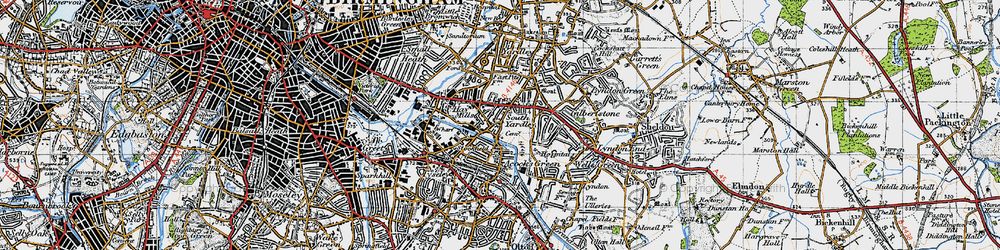 Old map of South Yardley in 1947
