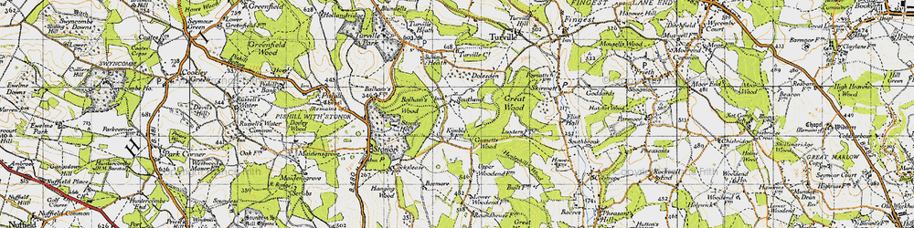 Old map of Balham's Wood in 1947
