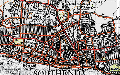 Old map of Southend-on-Sea in 1945
