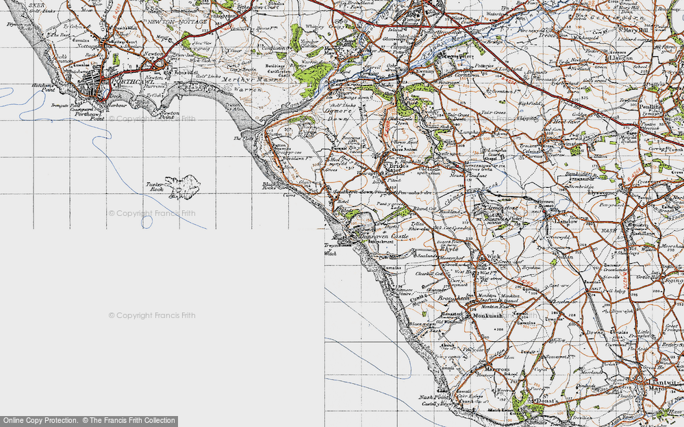 Old Map of Historic Map covering Dunraven Bay in 1947
