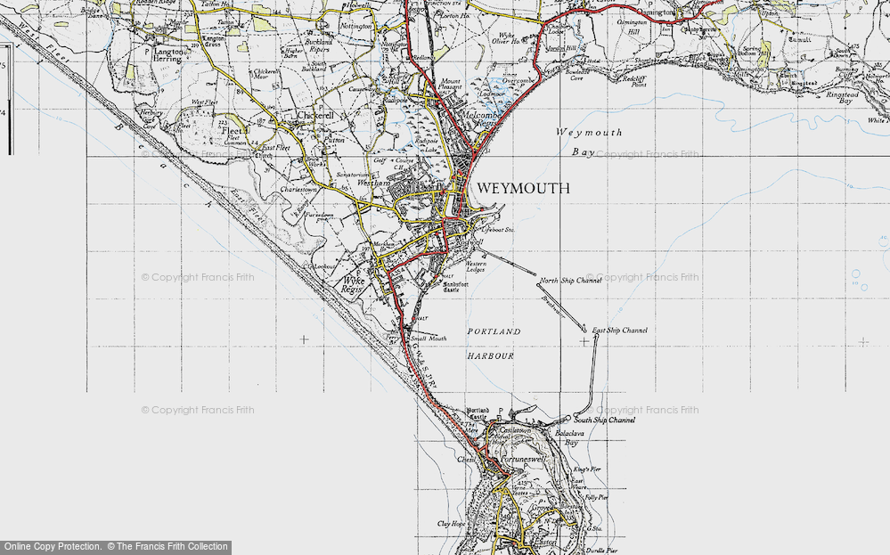 Old Map of Historic Map covering Portland Harbour in 1946