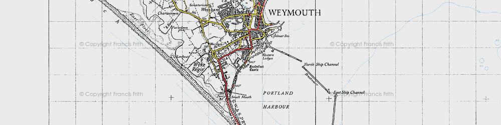 Old map of Portland Harbour in 1946
