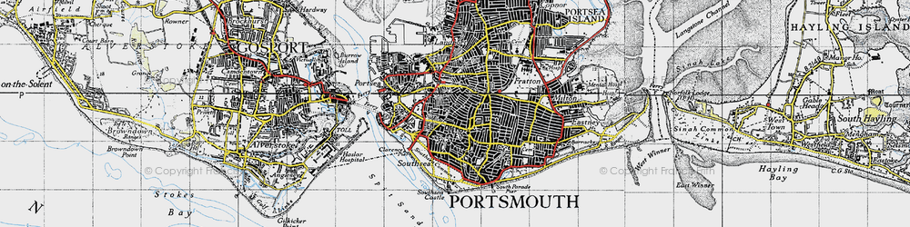 Old map of Southsea in 1945