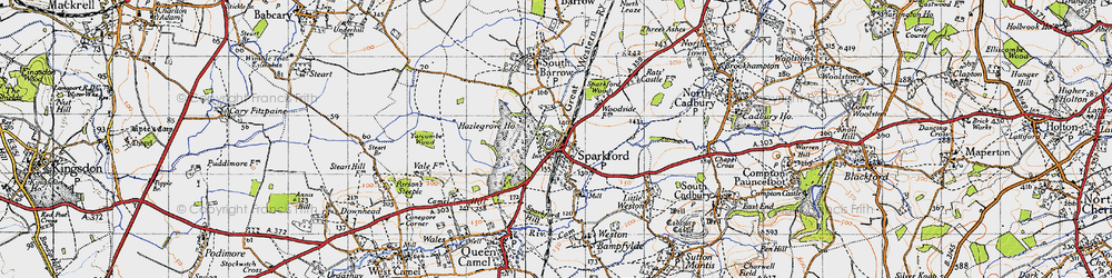 Old map of Sparkford in 1945