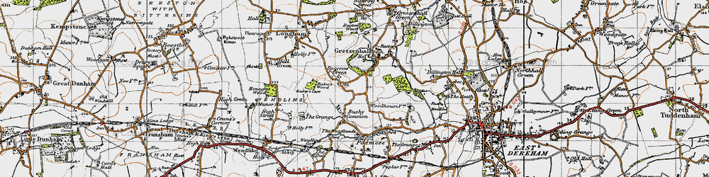 Old map of Sparrow Green in 1946