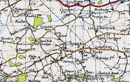 Old map of Spaxton in 1946