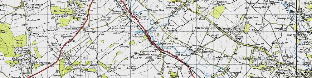 Old map of Spetisbury in 1940