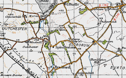 Old map of Spindlestone in 1947