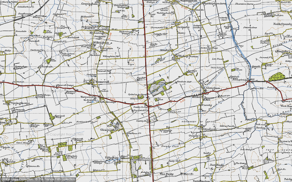 Old Map of Historic Map covering Caenby Corner in 1947