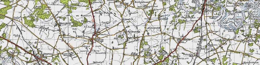 Old map of Spixworth in 1945