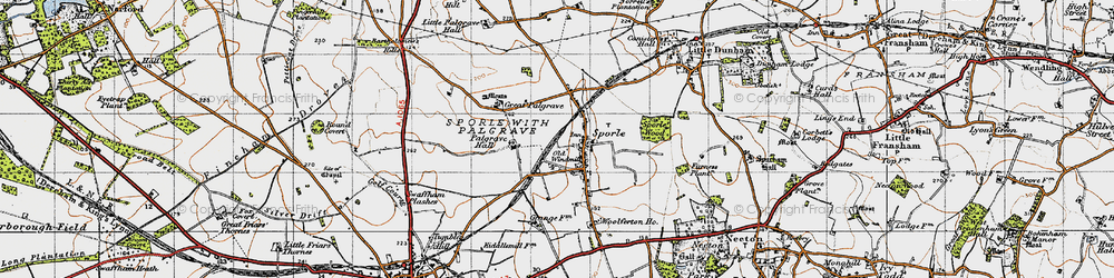 Old map of Sporle in 1946