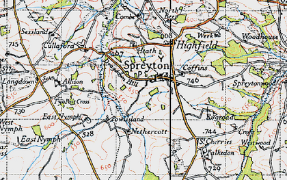 Old map of Spreyton in 1946