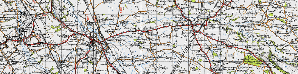 Old map of Sproston Green in 1947