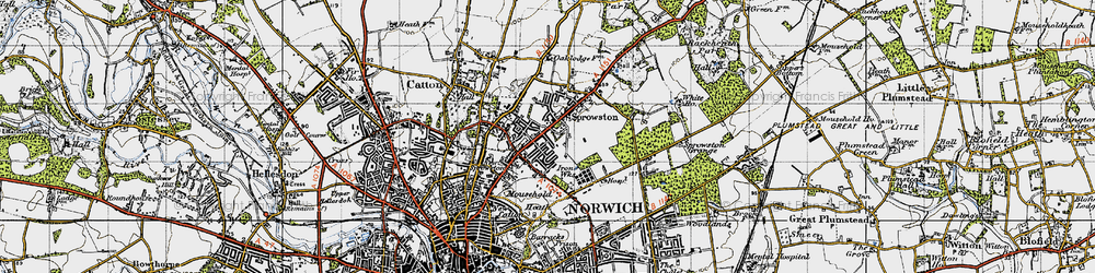 Old map of Sprowston in 1945