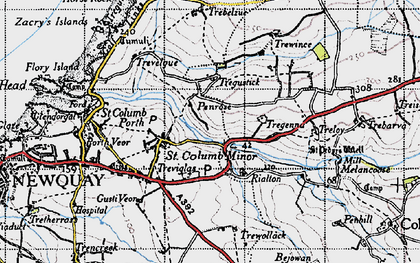 Old map of St Columb Minor in 1946