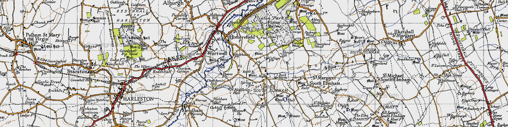 Old map of St Cross South Elmham in 1946
