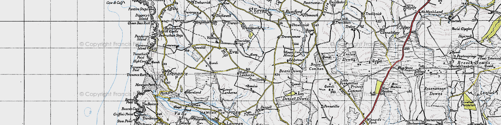 Old map of St Eval in 1946