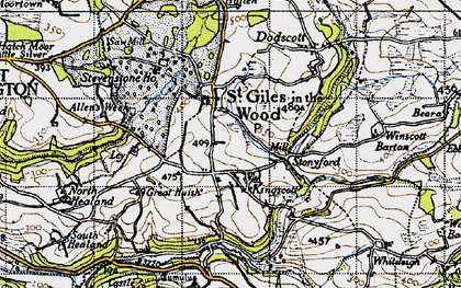 Old map of St Giles in the Wood in 1946