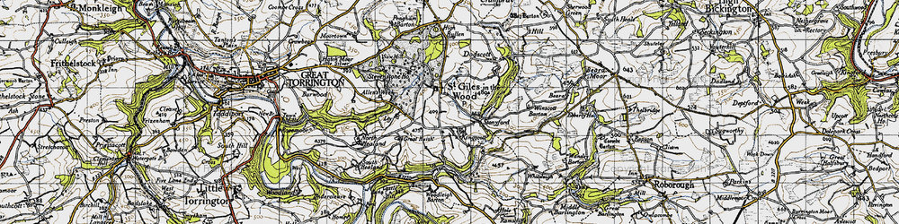 Old map of St Giles in the Wood in 1946