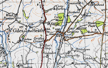 Old map of St Giles on the Heath in 1946