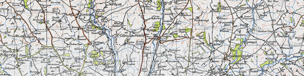 Old map of St Giles on the Heath in 1946
