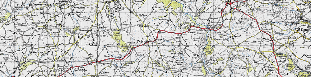 Old map of St Ive Cross in 1946