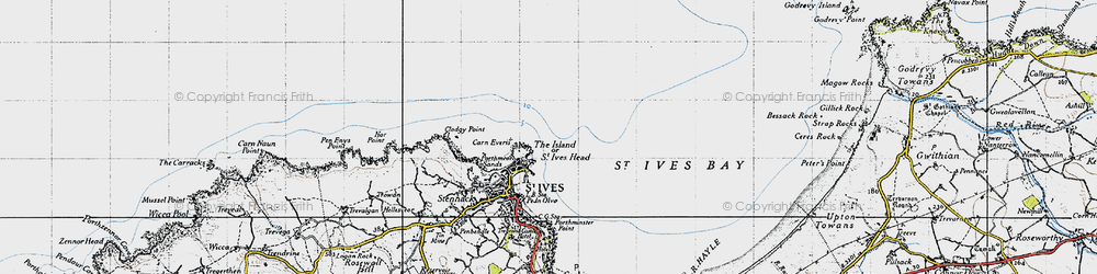 Old map of St Ives Head in 1946