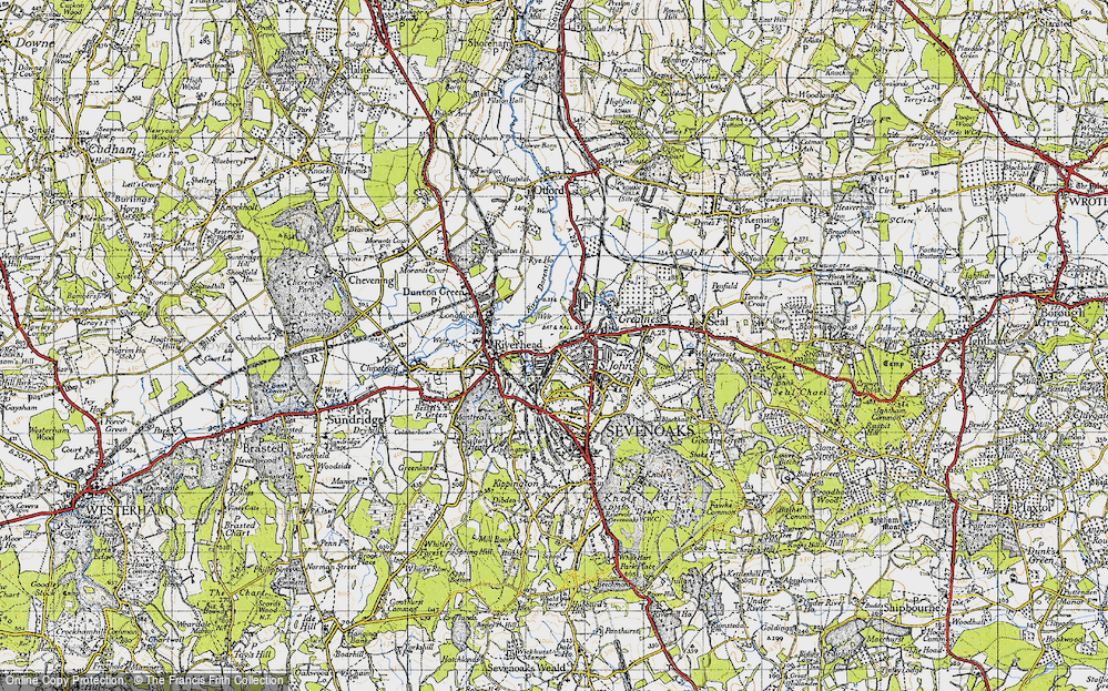 Old Map of Historic Map covering River Darent in 1946