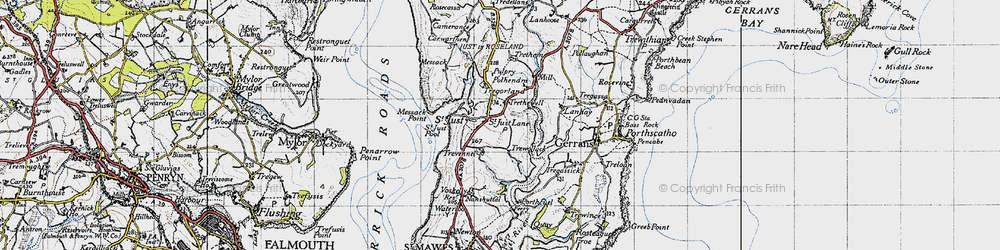 Old map of St Just in Roseland in 1946