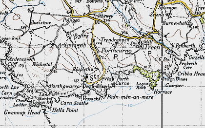 Old map of St Levan in 1946