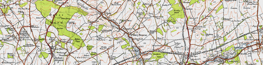Old map of St Mary Bourne in 1945