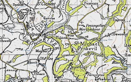 Old map of St Michael Penkivel in 1946