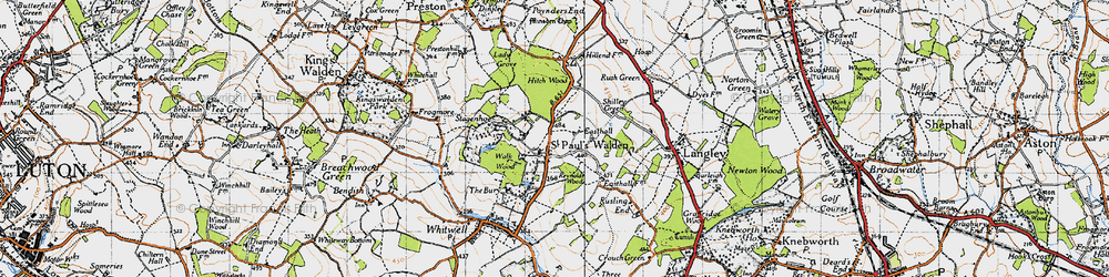 Old map of St Paul's Walden in 1946