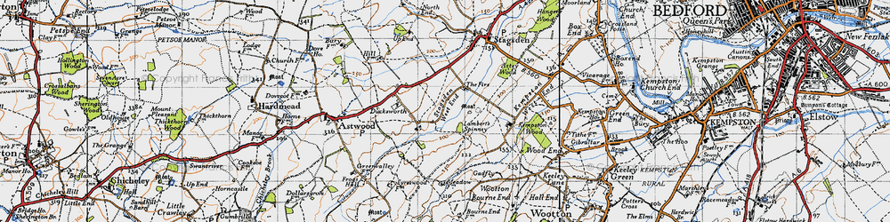 Old map of Stagsden West End in 1946